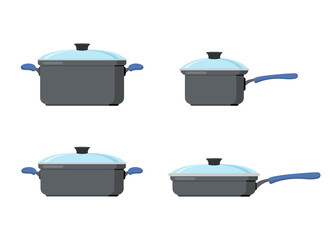 Pots and pans. Set. Vector illustration isolated on a white background