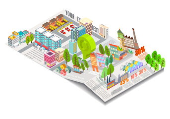 City map on digital brochure, Vector illustration