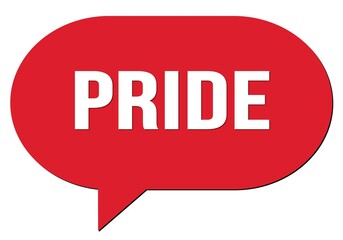 PRIDE text written in a red speech bubble