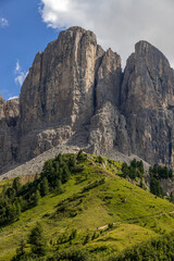 Fototapeta na wymiar View of the Dolomites from Gardena Pass, South Tyrol, Italy