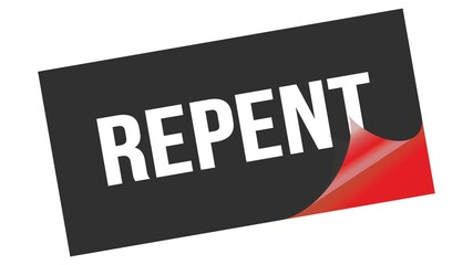 REPENT text on black red sticker stamp.