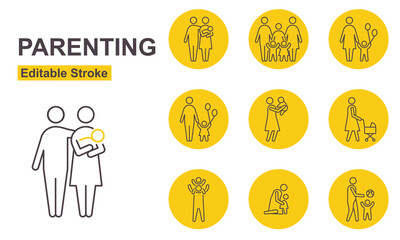 Parenting Icons. Editable Stroke. Vector Illustration. People Thin Line Icons Set.