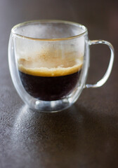 Glass cup of coffee, close up