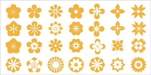 Set of flower icons. yellow flower illustration collection. illustration Vector. 黄色の花アイコン、花イラストコレクション