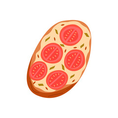 Sandwich with tomatoes, sesame and cream cheese, breakfast or snack. Colorful hand drawn illustration vector