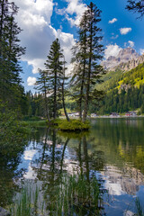 LAKE MISURINA, VENETO/ITALY - AUGUST 9 : View of Lake Misurina near Auronzo di Cadore, Veneto, Italy on August 9, 2020