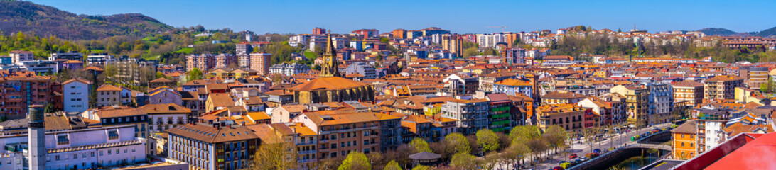 Fototapeta na wymiar Panoramic aerial view of the Errenteria city skyline from above. Gipuzkoa, Basque Country. Spain