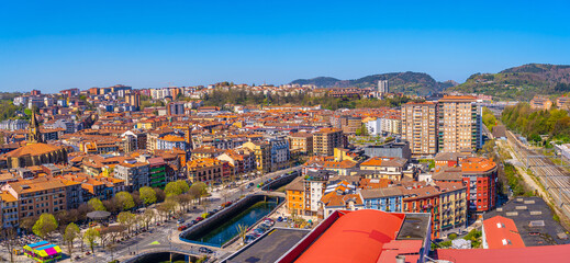 Panoramic aerial view of the Errenteria city skyline from above. Gipuzkoa, Basque Country. Spain