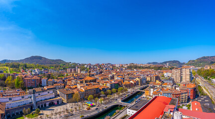 Naklejka premium Panoramic aerial view of the Errenteria city skyline from above. Gipuzkoa, Basque Country. Spain