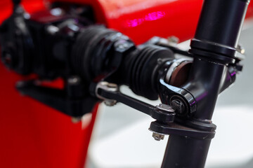 Detail of the rear vertical rotor of an helicopter. Close up look to the mechanics of the...