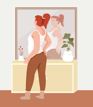 Woman looking in the mirror