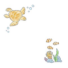 優しいタッチのウミガメのイラストフレーム