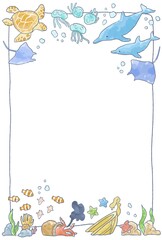 優しいタッチの海の生き物イラストフレーム