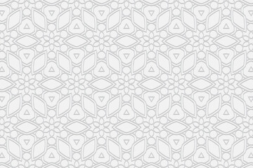Geometric decorative volumetric convex white background. Ethnic African, Mexican, Indian style. 3d texture with a simple pattern for wallpaper, presentations, stained glass, textiles.