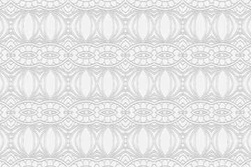 Fototapeta premium Original volumetric convex white background. Ethnic African, Mexican, Indian style. 3D texture with a pattern of geometric shapes and lines for wallpaper, presentations, stained glass, textiles.