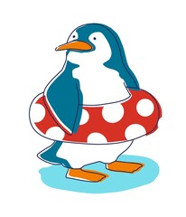 ペンギン　海　浮き輪　イラスト