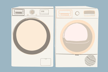 Washing and drying machine in laundry. Flat style. Vector illustration