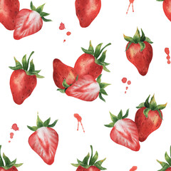 Watercolor seamless pattern with berries. 