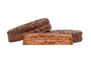 Brown chocolate sandwich cookies isolated on the white background