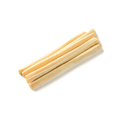 Chechil smoked cheese. No packaging. Beer snack. View from above. White background. Isolated.