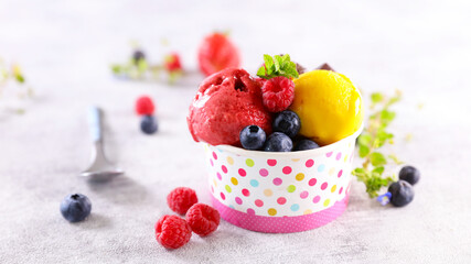ice cream with berries fruits