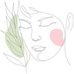 Modern linear woman face with flower, continuous female illustration. Elegant vector concept for beauty, tattoo, sublimation, print. 