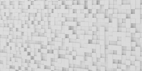 Wall of White cubes. Minimalist design, soft light, elegant look and professional feel background.  3d rendering low-poly modern geometric cube pattern.