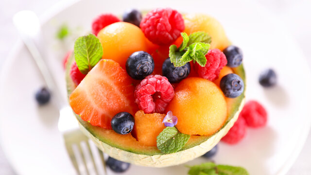 fruit salad with melon and berry fruit