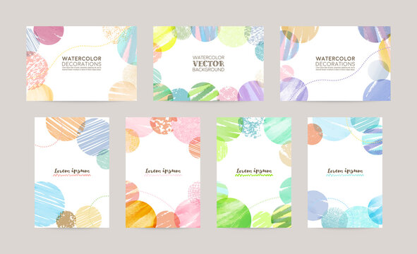 vector card design template with colorful bubbles, watercolor decoration