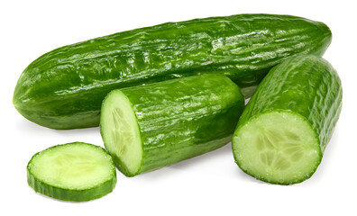 cucumber with slices isolated on white background. clipping path