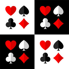 Poker background with card suits: clubs, hearts, diamonds, spades. Square chess background with card suits of cards.