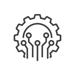 Tecnología electrónica. Engranaje con circuito digital con lineas de color gris © teracreonte