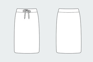Female sport skirt vector template isolated on a grey background. Front and back view. Outline fashion technical sketch of clothes model.