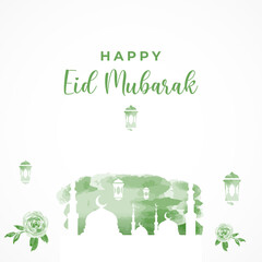 Eid Mubarak Watercolor Design For Greeting Moment