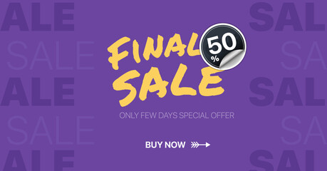 Final sale promo banner with big discount. Advertising banner for sale. Vector illustration. 