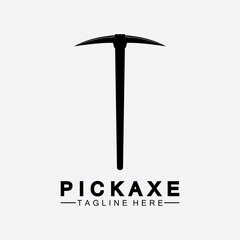 Pickaxe Logo Vector icon symbol illustration Design template, Mining Concept With Silhouette,Mining Logo, Pickaxe Logo