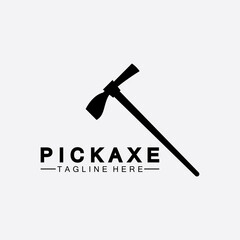 Pickaxe Logo Vector icon symbol illustration Design template, Mining Concept With Silhouette,Mining Logo, Pickaxe Logo