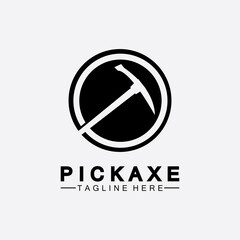 Pickaxe Logo Vector icon symbol illustration Design template, Mining Concept With Silhouette,Mining Logo, Pickaxe Logo