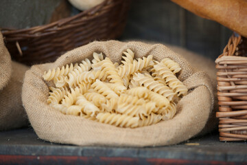 Obraz na płótnie Canvas Homemade pasta for sale at the market. Italian style cuisine.