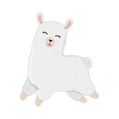Plakat Illustration of cute cartoon alpaca isolated on white background. Print for t-shirts, posters, greeting cards, stickers, design and more. Cartoon llama