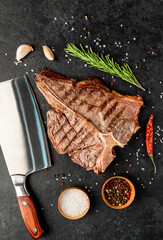 Grilled T-Bone Beef Steak on a stone background