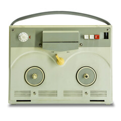 Retro tape recorder on a white background.