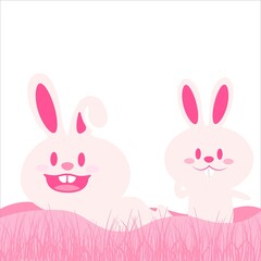 Easter Bunny Template, Happy Easter Bunnies Illustration, Easter Bunny Happy Easter Vector, Illustration of Happy Easter Bunnies With Grass Vector, Pink Easter Bunnies Happy Easter Multi-Color Design.