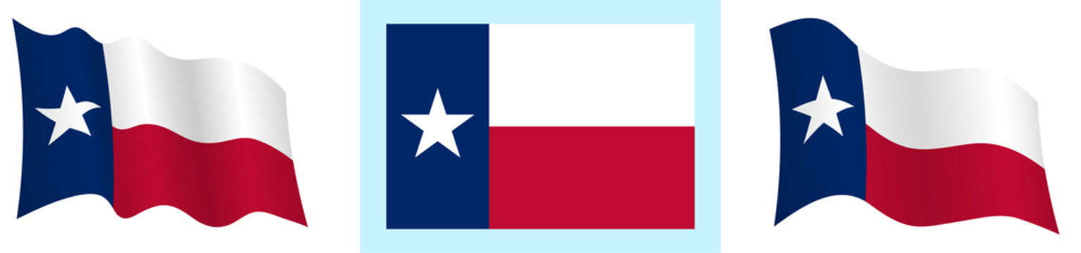 flag of american state of Texas in static position and in motion, fluttering in wind in exact colors and sizes, on white background