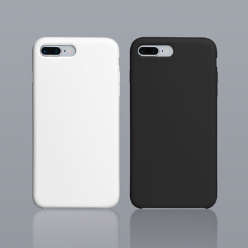 Black And White Phone Cases Mock Up Isolated On Gray Background, IPhone 8 Plus Mockup