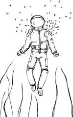 Astronaut in open space between stars Fantasy abstract srt outline sketch style Simple vector illustration