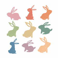 Rabbit for Easter holiday. Illustration silhouette colourful animal. Funny. Cute. Design for textile. Graphics 