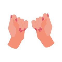 Women's hands with nails painted red nail polish Vector flat icon on a white background
