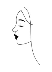 Line drawing, elegant portrait of young woman with closed eyes. Logo for beauty products, beauty salon. Attractive avatar. Profile portrait