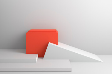 Red podium for unique product presentation focus. Minimal branding concept. Elegant and strong impact background for your item visual merchandising. 3d rendering banner or background.